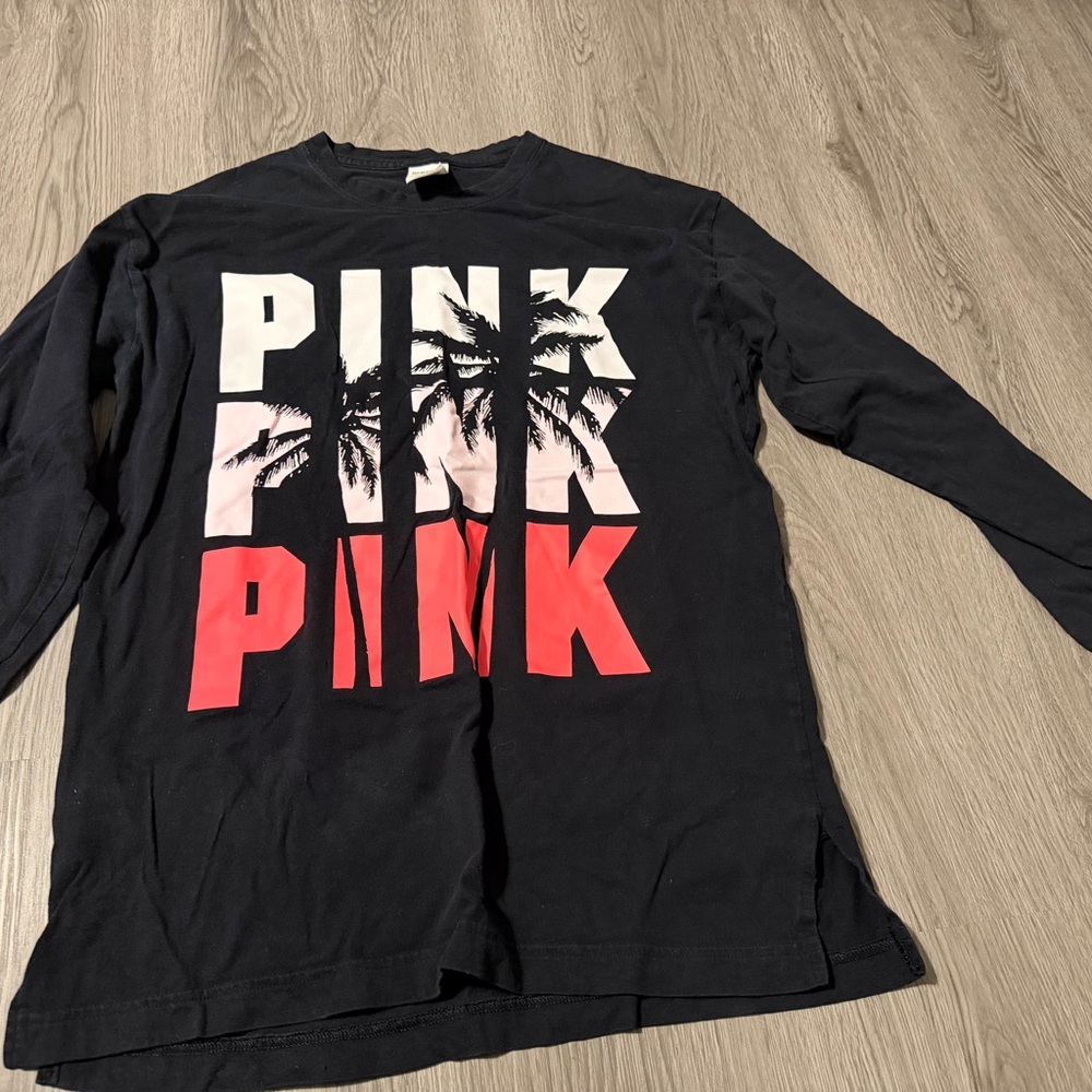 PINK Victoria's Secret Black and Pink Graphic Shirt